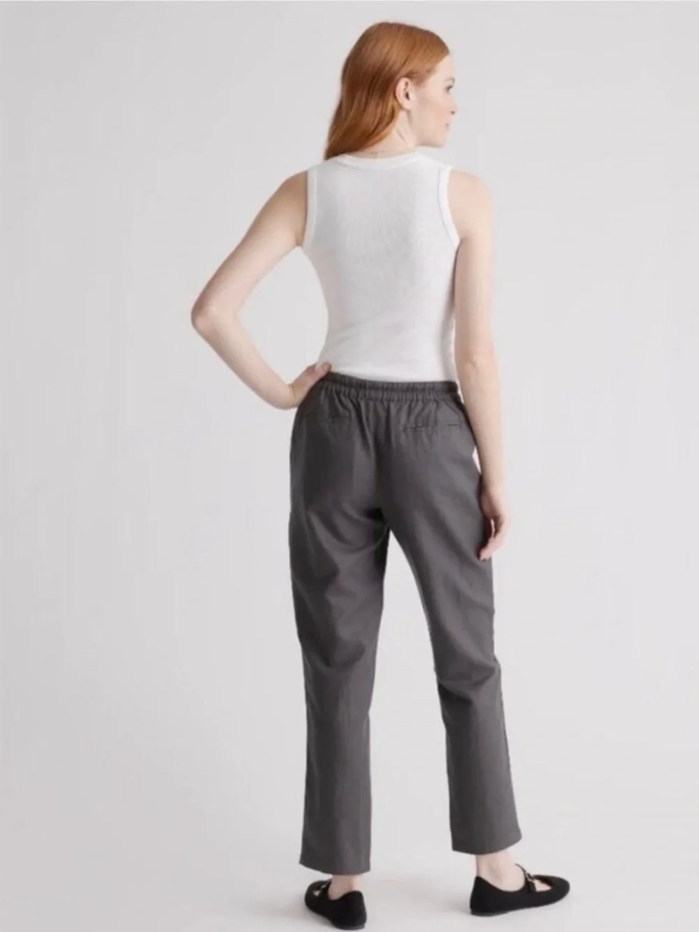 NEW quince organic cotton linen straight leg pant charcoal Large